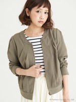 ノーカラーブルゾン/カーキグリーン