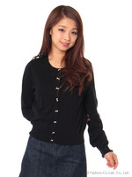 リボン釦ニットカーディガン/Light Green