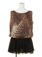 LEOPARD PEPLUM TUNIC/BROWN