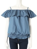 【ECURY】デニムフリルブラウス/インディゴブルー