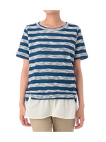 シフォン切り替えボーダーカットソー/ブルー系(393)