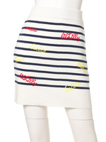 ボーダーエンブロイダリーニットスカート/NAVY