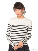 ボーダーハイネックニットPO/ネイビー