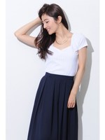 スクエアネックカット半袖TOP/WHITE