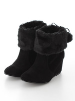 ポンポン付ウエッジファーブーツ/BL