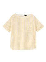 麻ローンストライプブラウス/イエロー系(330)