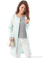 ノーカラーカットコート/ブルー