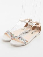 ペールカラービジューフラットサンダル/WHITE