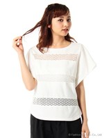 レースボーダーフレアスリーブプルオーバー/Off White