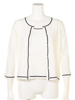 袖リボン付きバイカラーアンサンブル/白