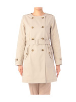 ベルテッドダブルノーカラーコート/カーキ(027)