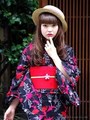 京都きもの町オリジナル綿浴衣「夏色美人」No.14黒 あざみ/黒