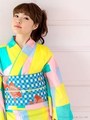 京都きもの町オリジナル綿浴衣「夏色美人」No.7アイスポップ/ピンクイエローコバルト