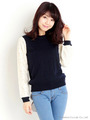 袖レースニットプルオーバー/ネイビー