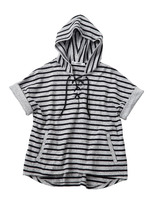 STRIPED LACE UP HOODIE/NAVY