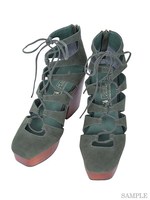 あみあげWOODウェッジサンダル/カーキ