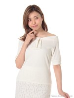 オフショル前リボンプルオーバー/アイボリー