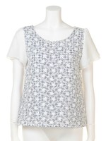 フラワーレースシアーチェック柄ブラウス/ネイビー