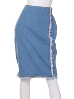 フリンジデニムタイトスカート/サックス