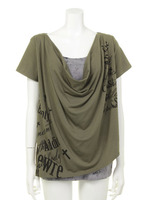 ムラ染めドレープ半袖T/カーキ