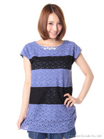 レース切替ボーダーチュニックPO/ブルー