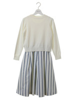 ニットドッキングストライプワンピース/OWHT