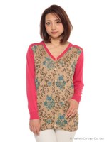 フラワークロスプリントニットカーディガン/ネイビー