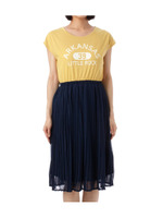 異素材切り替えワンピース/イエロー系(532)