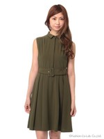 太ベルト付シャツワンピ/ネイビー