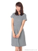 ・ボーダーフィット&フレアワンピース/Off White