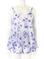 【ECURY】水彩フラワーシフォンコンビネゾン/ブルー