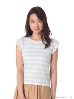 ギンガムチェックニットプルオーバー/ライトブルー