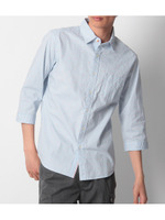 ドビー織りワンポケット七分袖シャツ/ライトブルー(091)