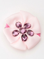ビジューリボンのヘアクリップ/ライトピンク