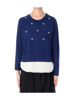 ビジュー布帛切り替えニット/アイボリー(004)