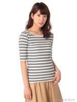 【ヒルナンデスで紹介】ワイドリブボートネック５分袖ＣＳ/ホワイト系