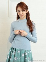 スタンドパールネックトップス/ブルー