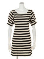 ボーダー後ろあきワンピ/BK