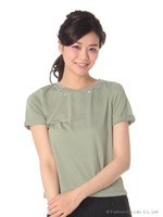 ビジュー付クルーT/カーキグリーン