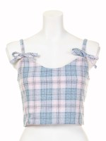 リボン付チェックビスチェ/WH/PU