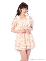 【Tralala】肩リボンフラワーオフショルチュニック/ホワイト