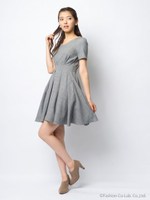 【andGIRL掲載】肩ビジューチェックタックワンピース/ライトグレー