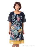 ゆらゆらボタニカル水彩プリントワンピース/ネイビー