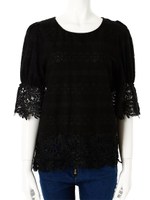 レース七分袖チュニック/ブラック