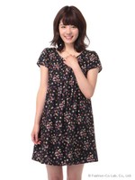 【dazzlin】アンティークフラワーAラインワンピース/ブラック