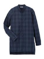インディゴチェックバンドカラーロングシャツ/ネイビー(293)