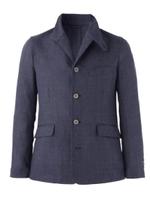 ウールリネンメッシュイタリアンカラージャケット/ブルー(092)