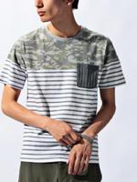カモフラ切り替えボーダーTシャツ/グレー(712)