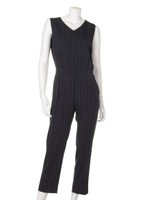 ストライプＶネックコンビネゾン/NVYxWHT