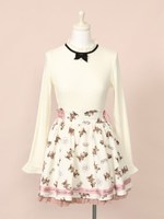 フロントリボンパールハイネックテレコTOPS/オフホワイト